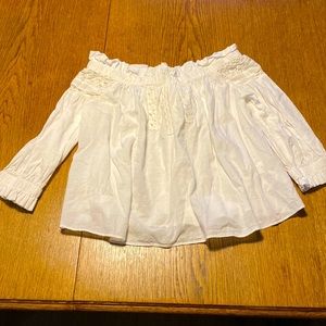 Zara trf collection cotton off shoulder summer top, lace and bow detailing XS